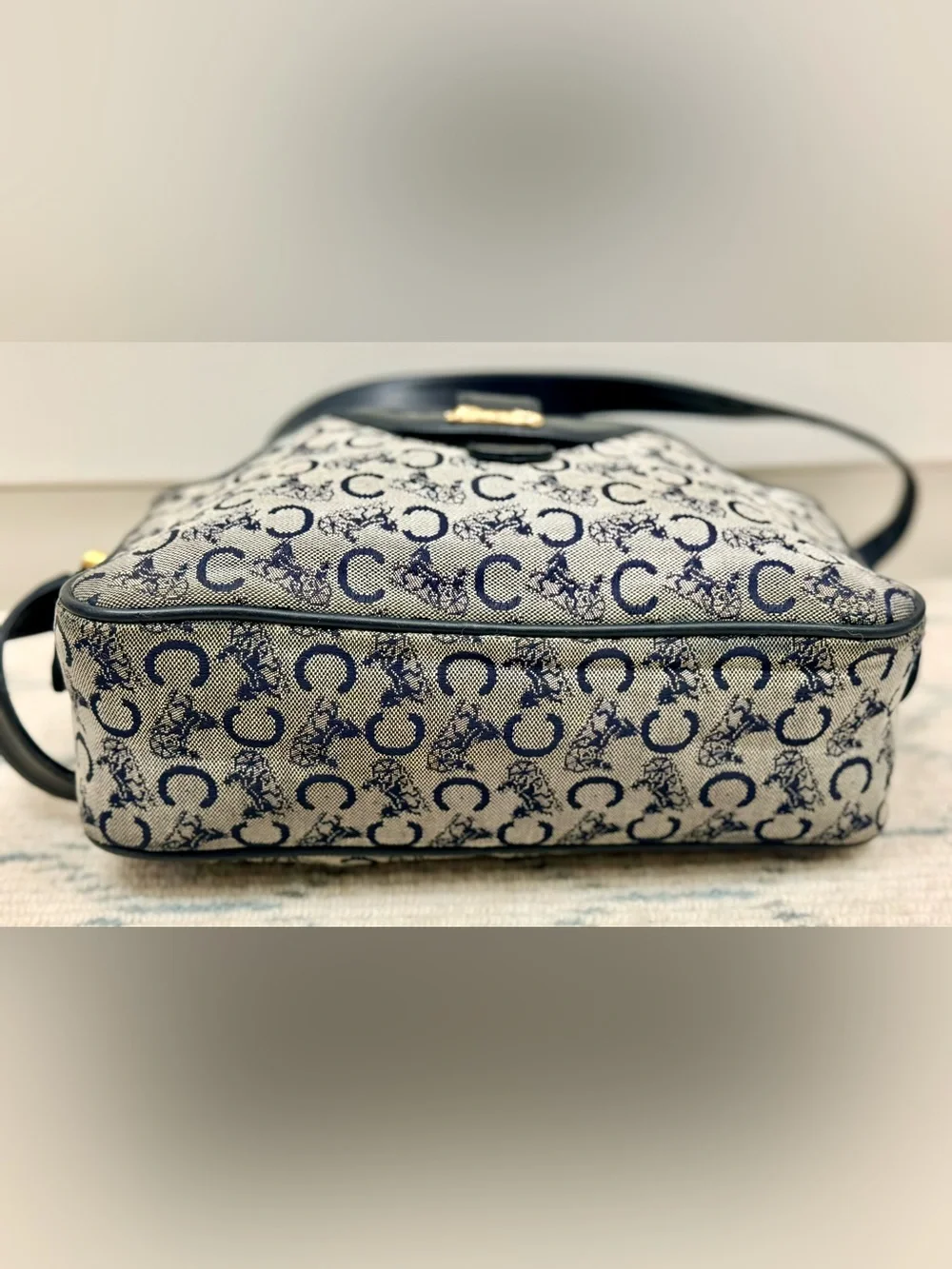 CELINE Vintage 80’s Navy C Sulky Canvas Monogram Carriage Adjust. Crossbody